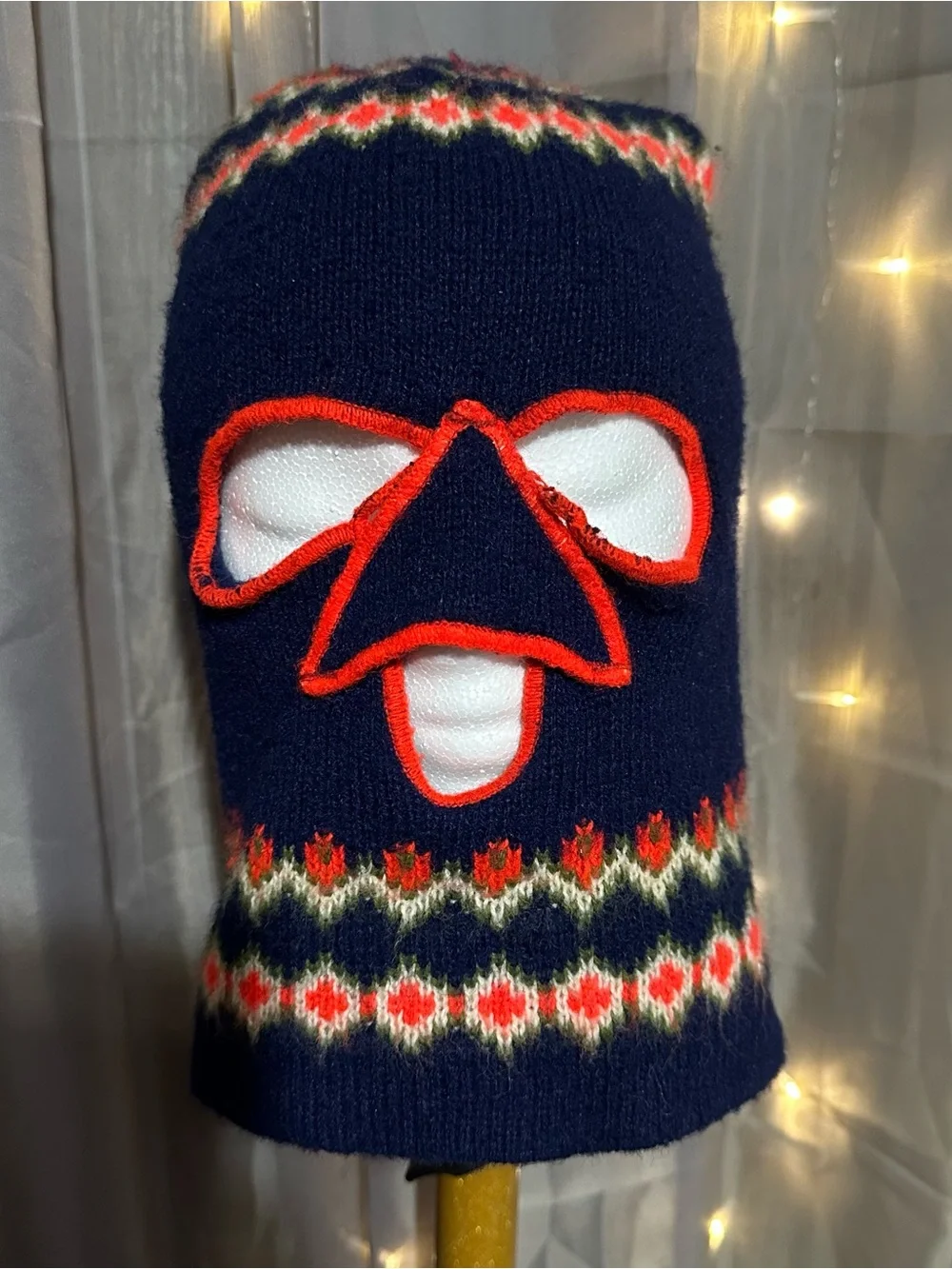 Vintage navy and red floral knit adult ski mask no tag unbranded
